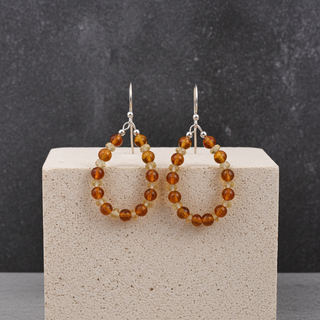 Amber Hoop Earrings Handcrafted