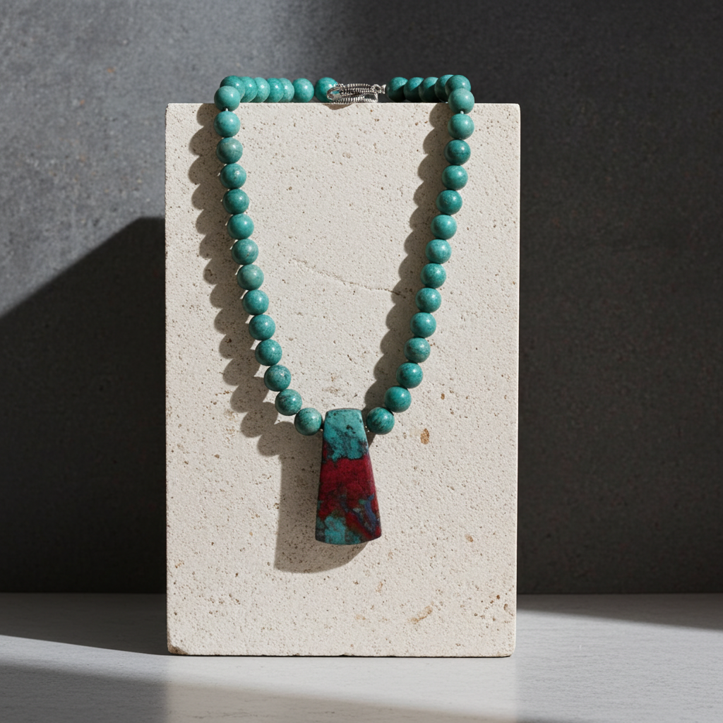 Amazonite Gemstone Necklace with Sonora Sunset Jasper Pendant