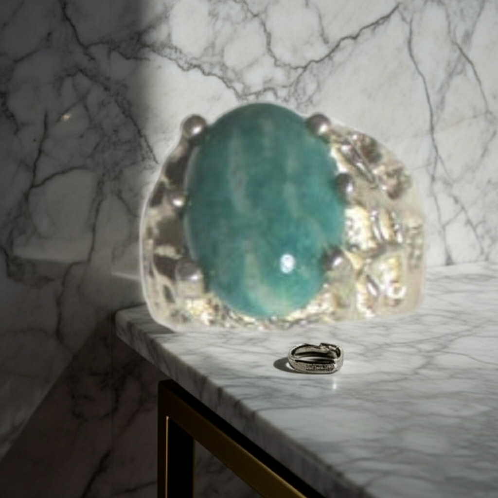 Man's Blue Green Gemstone Amazonite Ring Size 10 1/2