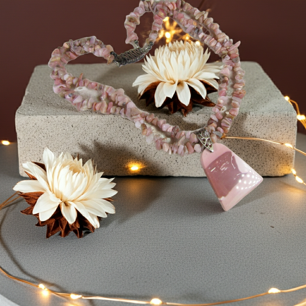 flowers with pink opal gemstone necklace