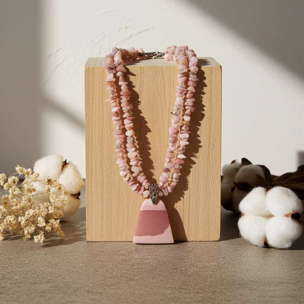Pink Opal Gemstone Pendant Necklace Heirloom-quality Handmade