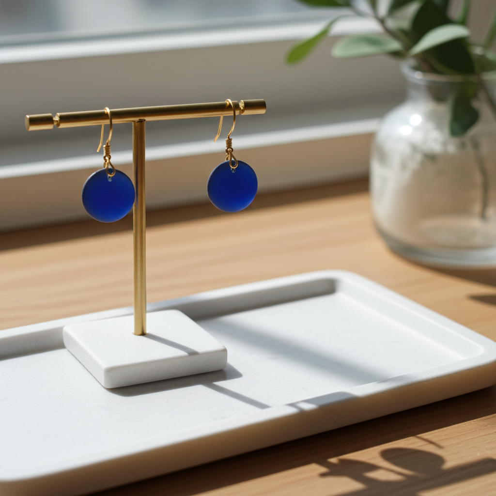 Royal Blue Coin Sea Glass Drop Earrings