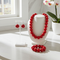 Big Bold Red Wooden Bead Jewelry Set
