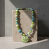 Handmade Artisan Pendant Necklace in Celery and Teal Beads
