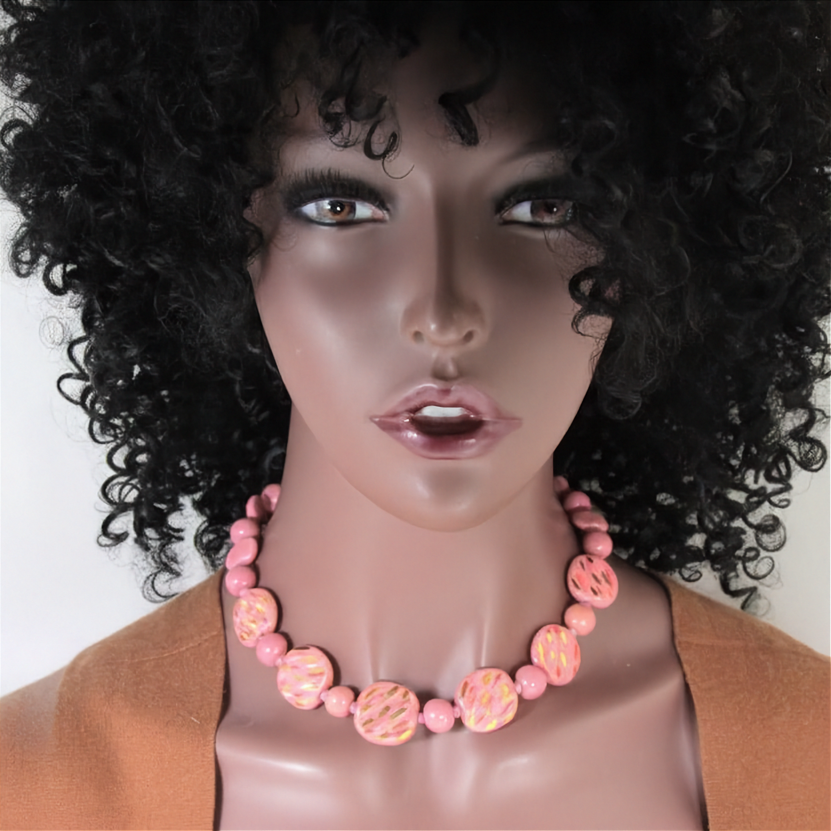 Handmade Kazuri Bead Necklace in Pink Fair Trade Bead