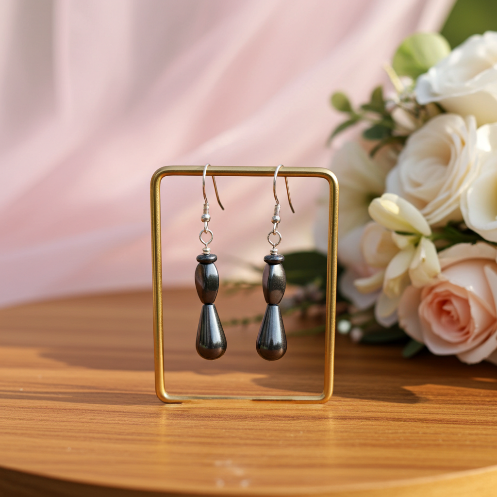 Hematite Gemstone Teardrop Earrings
