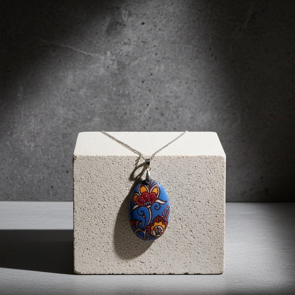 Handmade Blue Artisan Pendant Necklace Bold