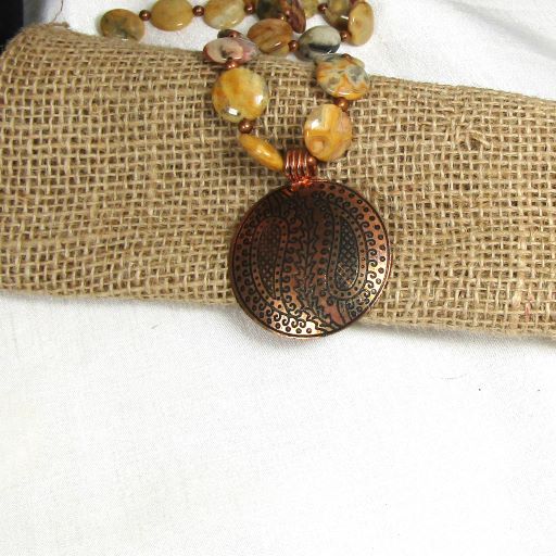 Crazy Lace Agate bead with copper pendant