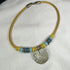 Yellow Leather Necklace with Silver Fish Motif  Pendant