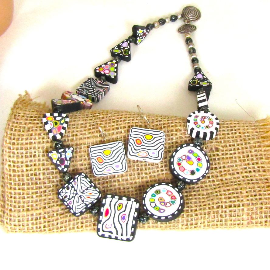 Unique Designed Artisan white & black necklace