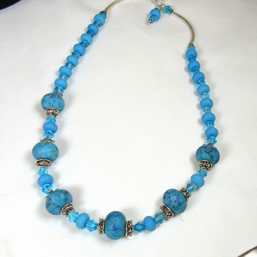 Auqa Blue Handmade Artisan Bead & Crystal Necklace
