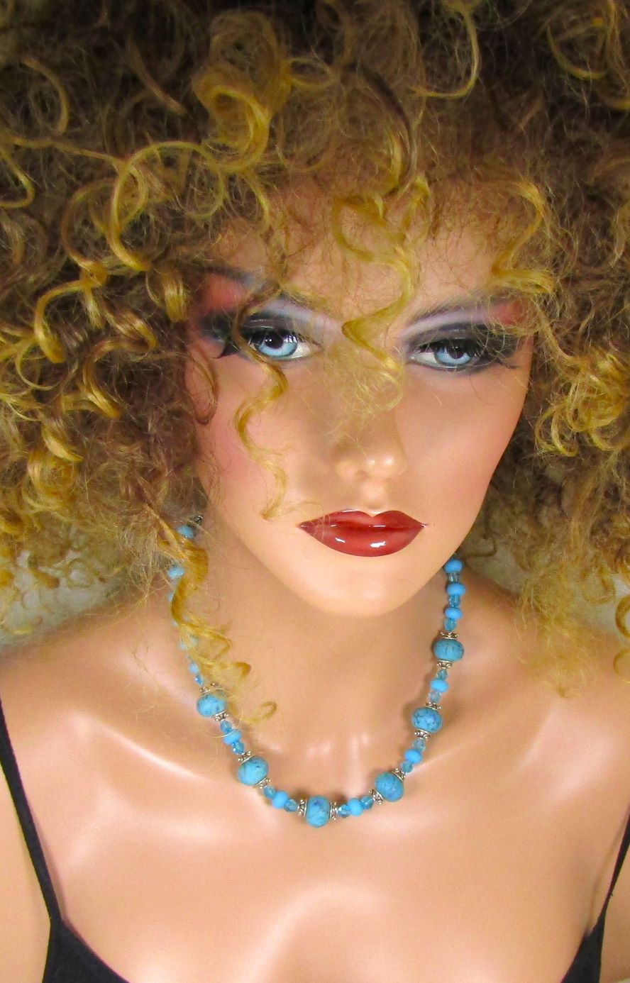 Auqa Blue Handmade Artisan Bead & Crystal Necklace