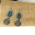 Frosted Turquoise Sea Glass Teardrop & Silver Coin Earrings