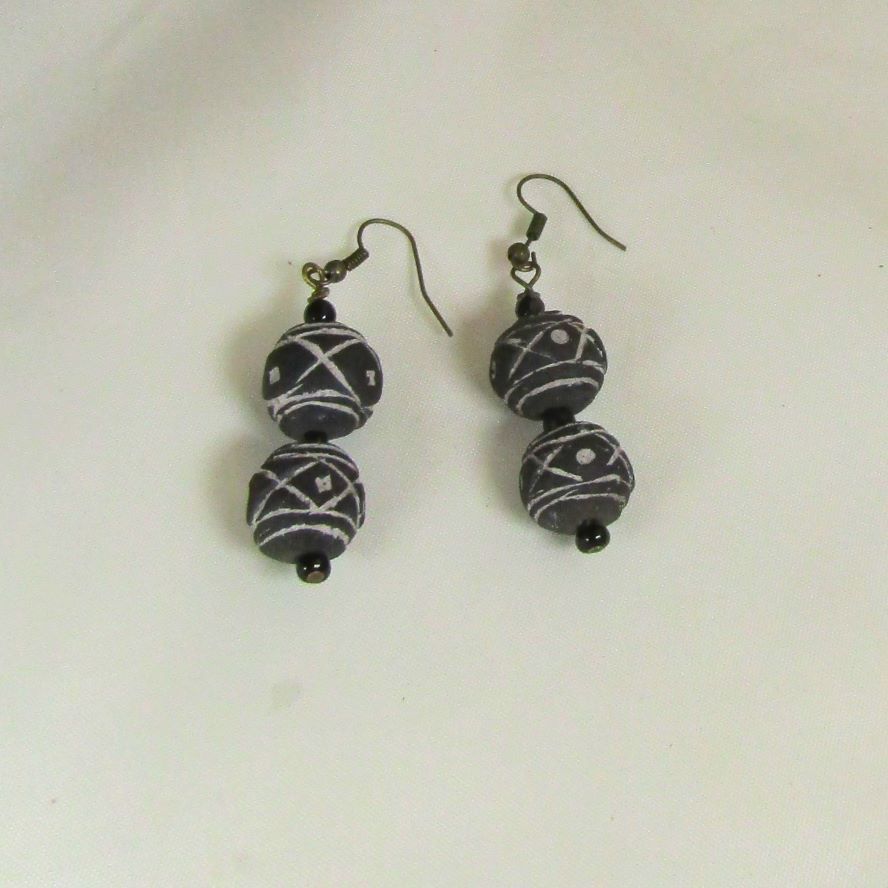 Black Clay Beaded Earrings
