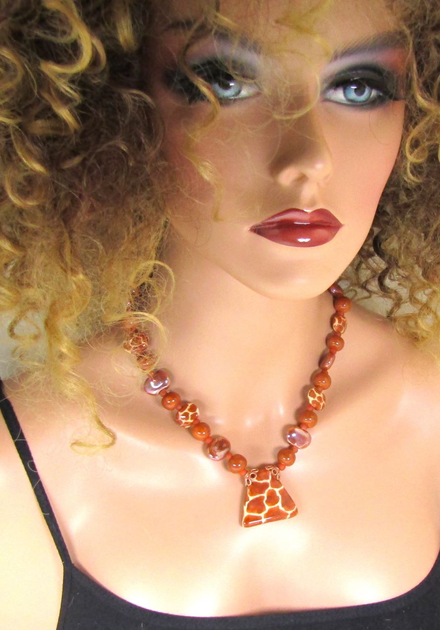 Out of Africa Kazuri Necklace in Giraffe Pattern