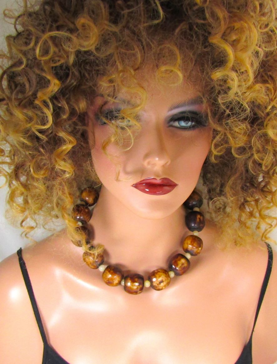 Big Bold Brown Bone Bead Necklace