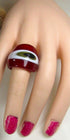 Dark Red & White Fun Fashion Ring Size 7