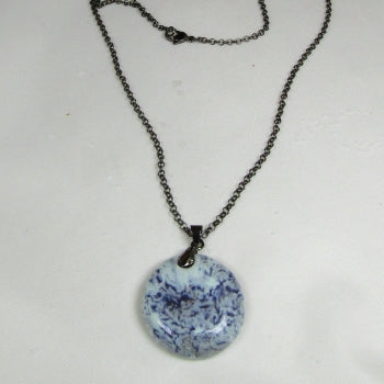 Aqua Fair Trade  Kazuri Pendant on Gun Metal Chain