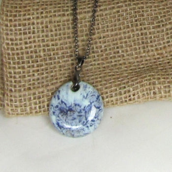 Aqua Fair Trade  Kazuri Pendant on Gun Metal Chain