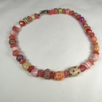 Whimsical Pink Handmade Ceramic Bead Necklace