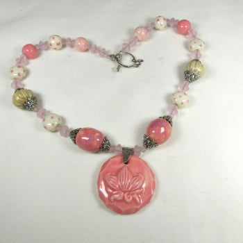 Pink Lotus Blossom Handmade Necklace