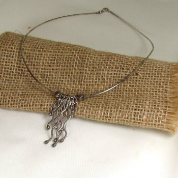 Dramatic Wavy Fan Pendant Necklace Sterling Silver 