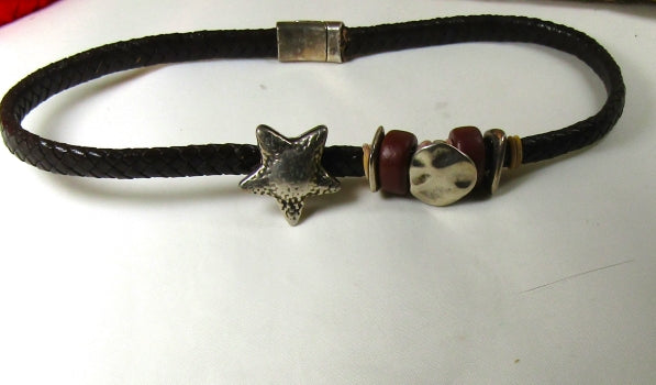 Brown Leather Unisex Necklace with Star Accent