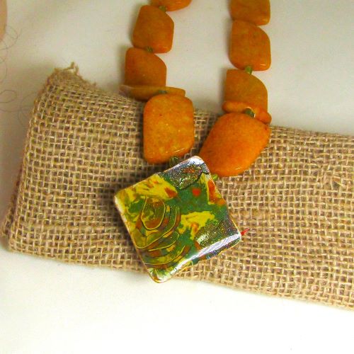 ellow Jade & Artisan Handmade Gemstone Bead Necklace 