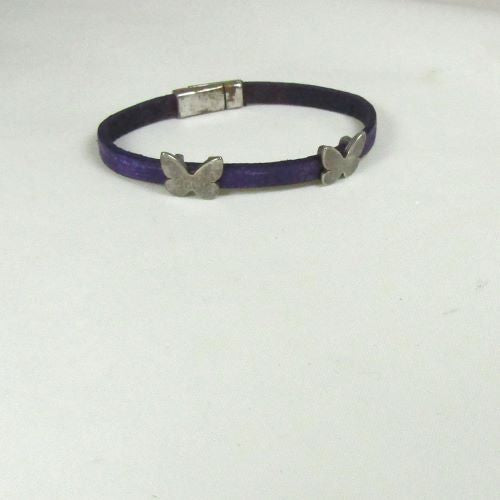 Girl's Purple Leather Bracelet with Butterflies