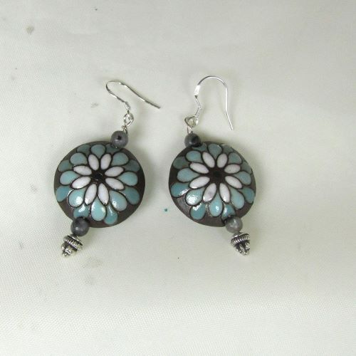 Grey & Aqua Artisan Bead Drop Earrings