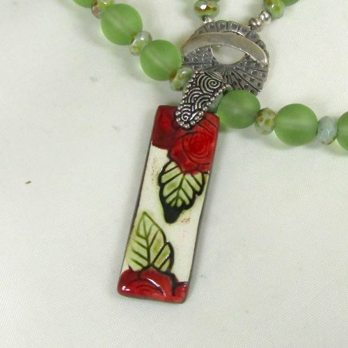 Green Sea Glass Necklace with Handmade Pendant -