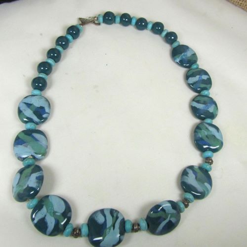 Teal and Aqua Fair Trade  Handmade Kazuri Bead Necklace