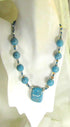 Kazuri Fair Trade  Bead Necklace in Turquoise and Gold with Pendant