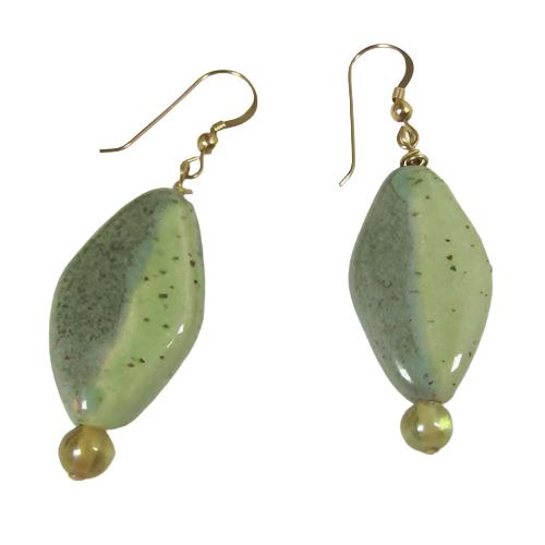 Kazuri  Shimmering Green Flag Earrings