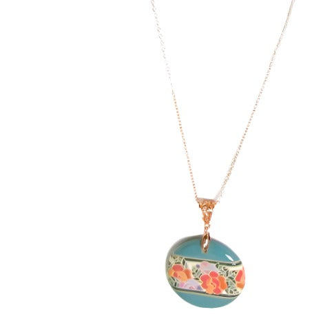 Turquoise Floral Artisan Bead Pendant Necklace