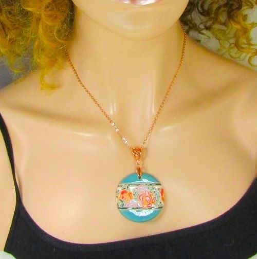 Turquoise Floral Artisan Bead Pendant Necklace
