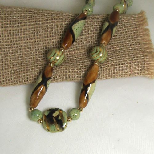 Fair trade green Kazuri bead necklace