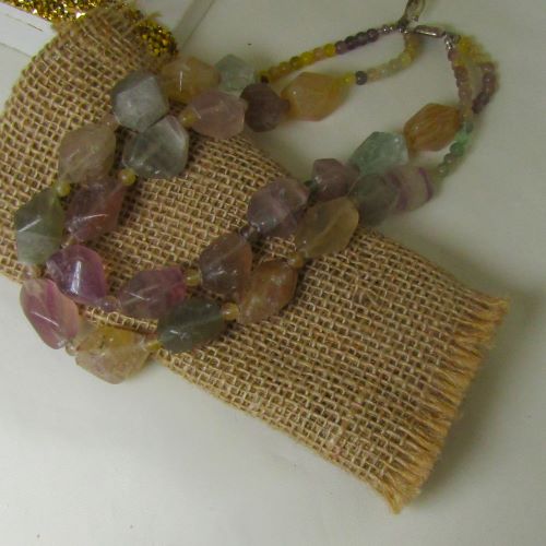 Big Bold Fluorite Nugget Necklace Double Stran