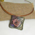Choker Handmade Dark Green Raku Pendant Spiral Bail Copper Neck Wire 