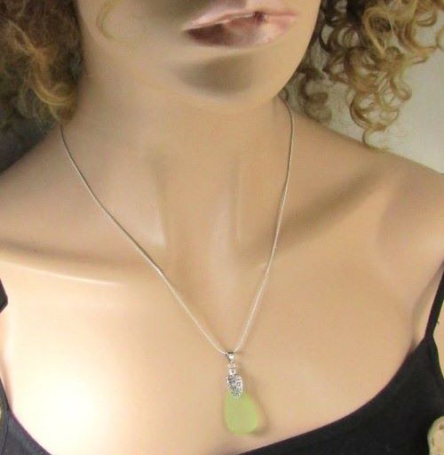 Light Green Sea Glass Pendant Necklace