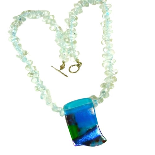 Elegant Pale Aqua Bead Necklace with Handmade Artisan Pendant