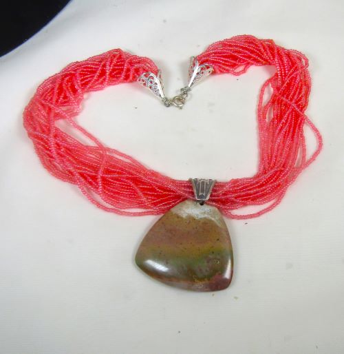 Hot Pink Multi-strand Necklace with Jasper Pendant