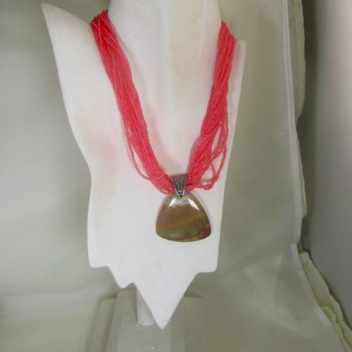 Hot Pink Multi-strand Necklace with Jasper Pendant