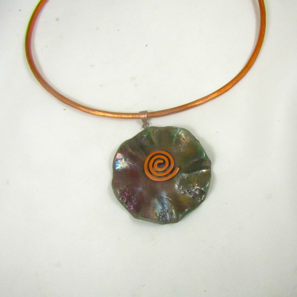 Copper Choker Handmade Rich Brown Raku Pendant