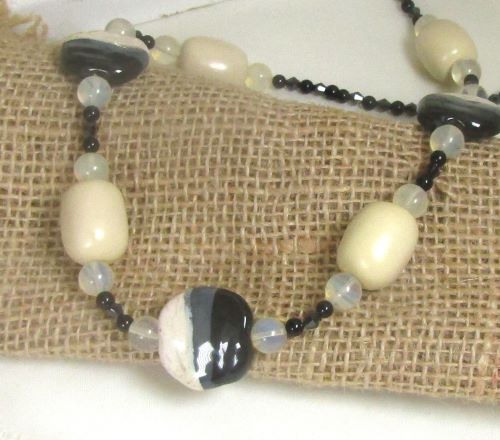 cream & black fair trade bead necklace