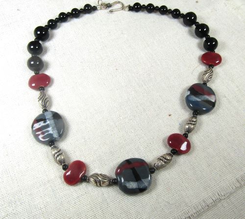 Black Grey & Red Kazuri Fair Trade Necklace