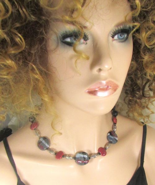 Black Grey & Red Kazuri Fair Trade Necklace