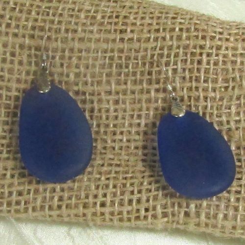 Classic Royal Blue Sea Glass Drop Earrings