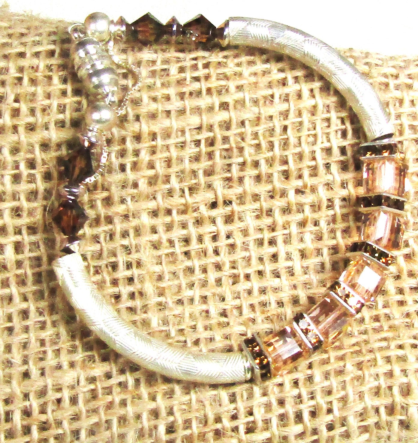 Mocha &  Peach Crystal Cube Noodle Bracelet