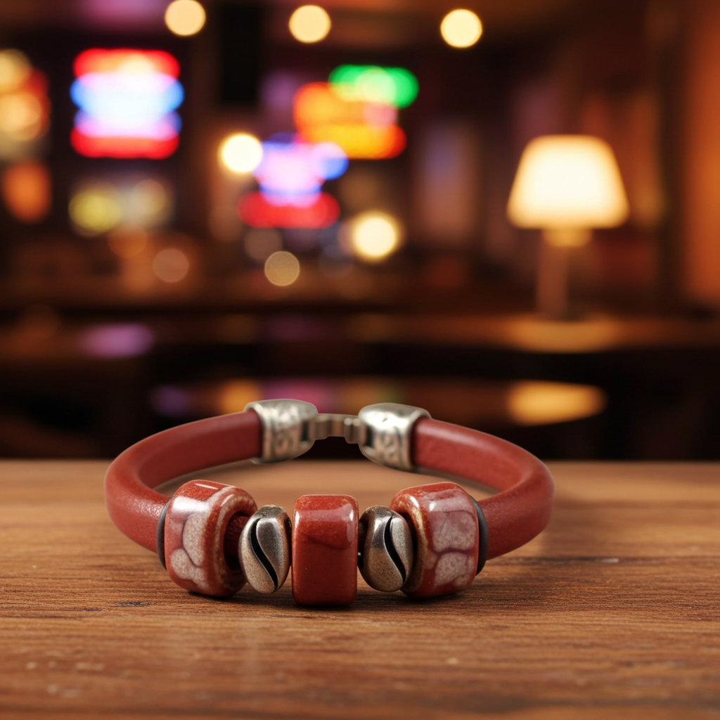 Orange Genuine Leather Cord Bracelet Handmade Accents in a Plus Size